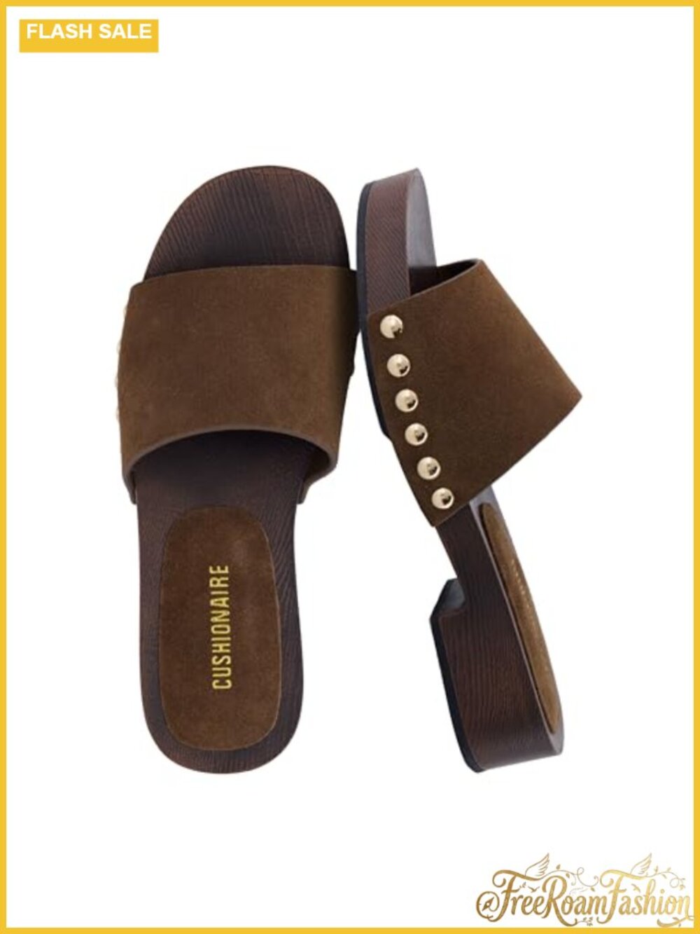 Genuine Leather Suede Slip On Slide Sandal Low Block Heel Studded